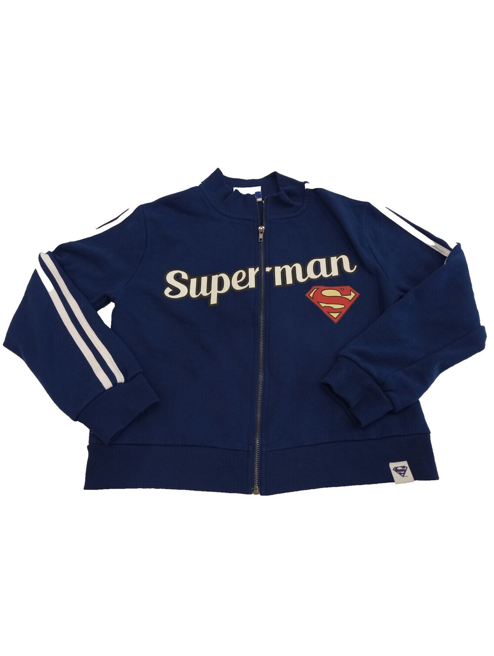 DC Comics Superman Jacket Womens Large Blue Zip Up Sport S-Shield Logo Script L